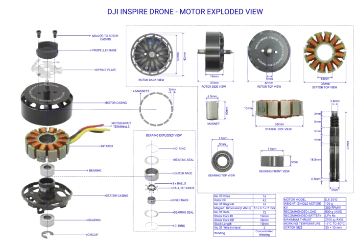 Drone-35-DJI-Drone-Motor-Exploded-View Drone-35-DJI-Drone-Motor-Exploded-View