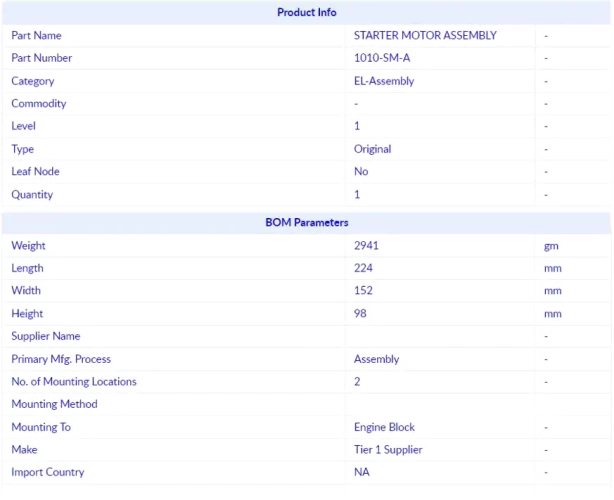 Starter-Motor Product Info & BOM parameter